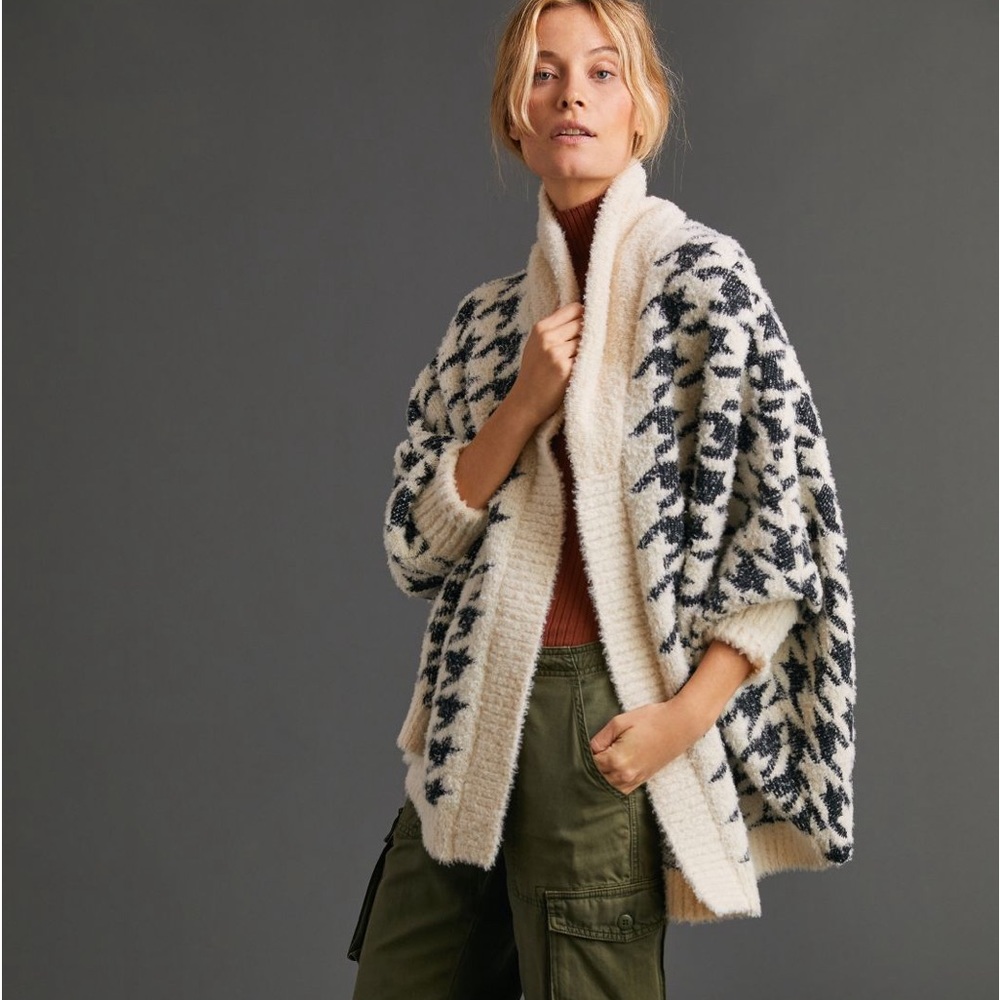 Anthropologie Houndstooth Shawl Cardigan One Size